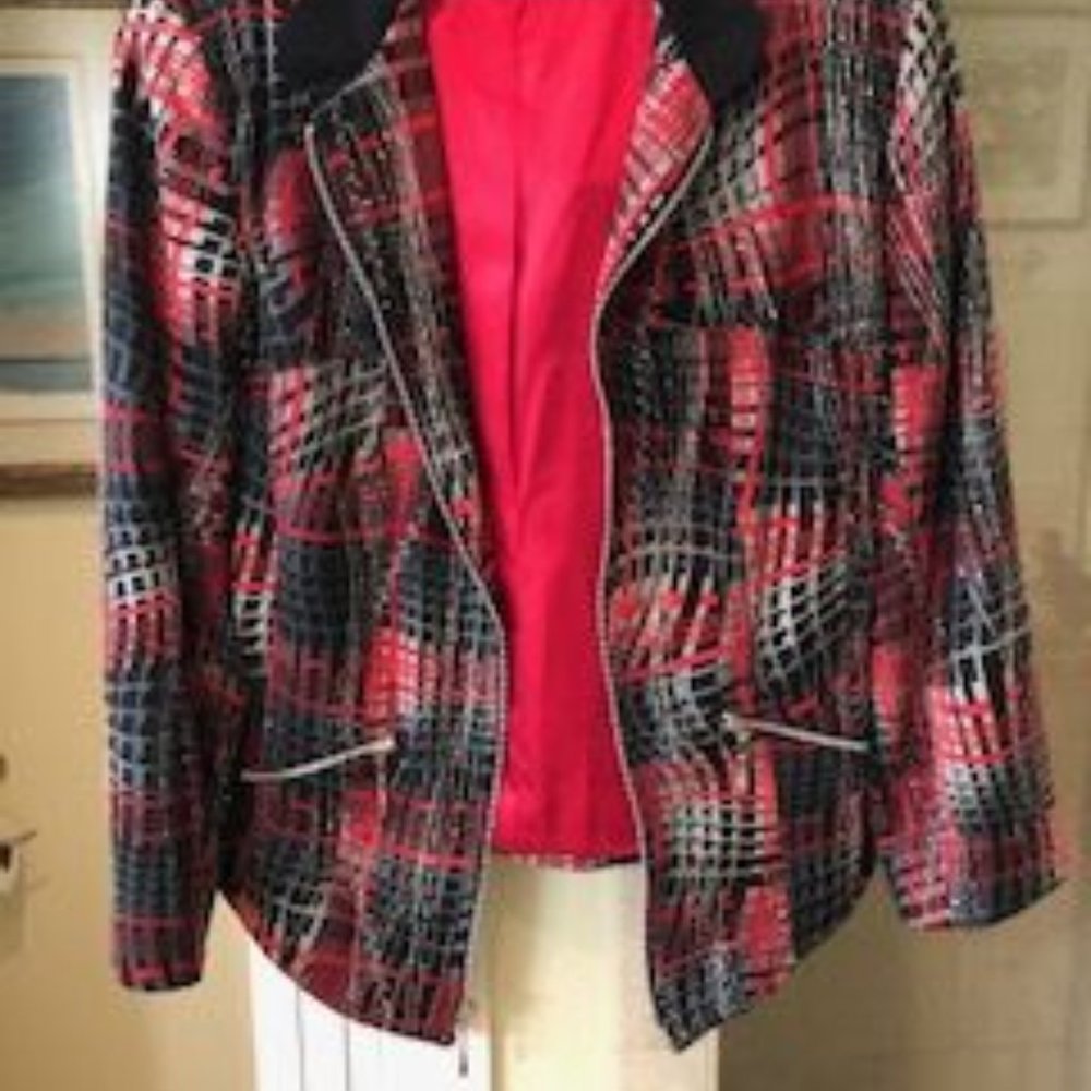 Lorizoni red, black and white fancy jacket with sparkles